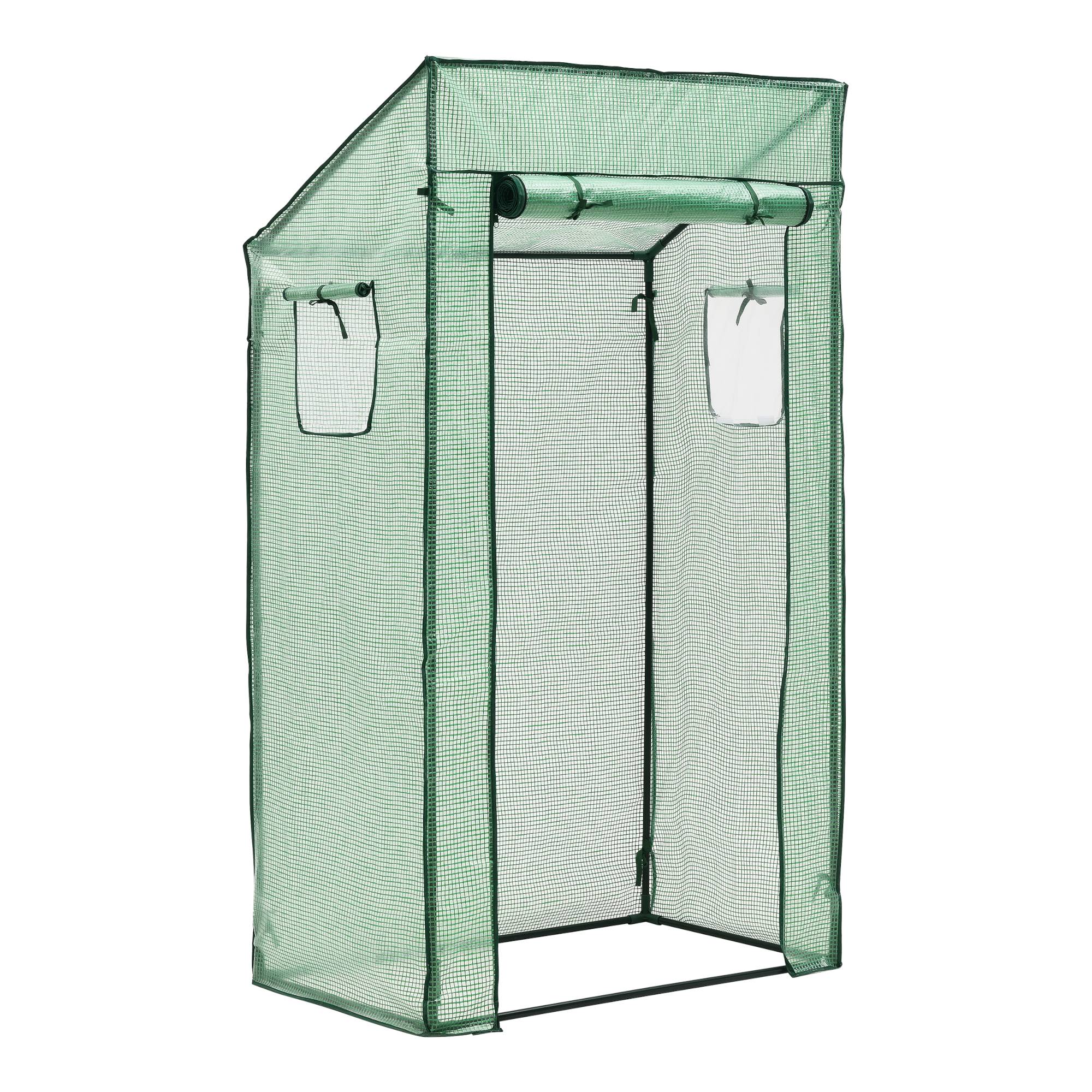Serre de tomates Marzano en acier et polyéthylène à porte et 2 fenêtres zippées 100 x 60 x 143 - 174 cm vert [en.casa] - Image 1