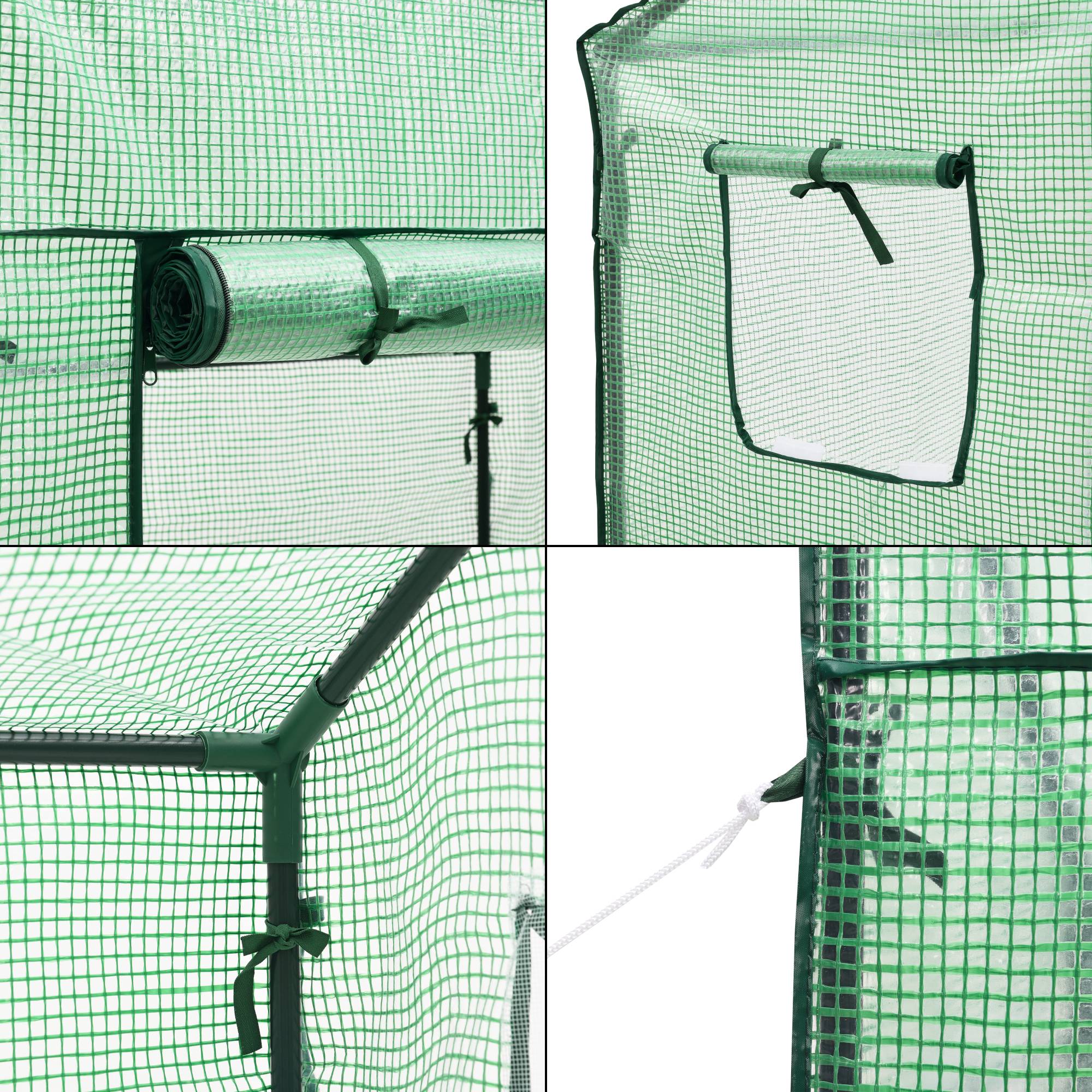Serre de tomates Marzano en acier et polyéthylène à porte et 2 fenêtres zippées 100 x 60 x 143 - 174 cm vert [en.casa] - Image 6