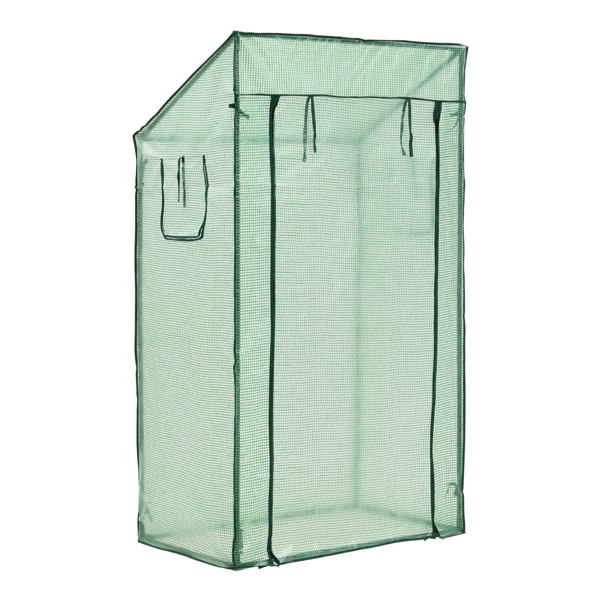 Serre de tomates Marzano en acier et polyéthylène à porte et 2 fenêtres zippées 100 x 60 x 143 - 174 cm vert [en.casa] - Image 3