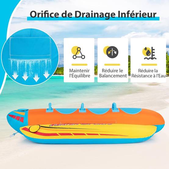 Bateau Banane Gonflable pour 1 à 3 Passagers Charge 231KG, Flotteur Gonflable Remorquable avec 3 Sièges et Poignées Rembourrés en EVA - Image 6