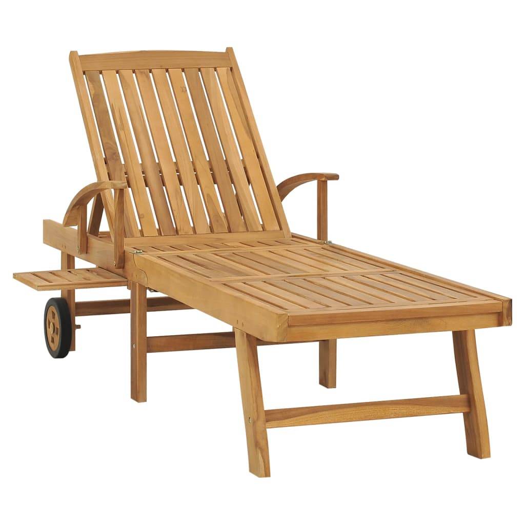 Helloshop26 - Transat chaise longue bain de soleil lit de jardin terrasse meuble d'extérieur avec table bois de teck solide - Image 3