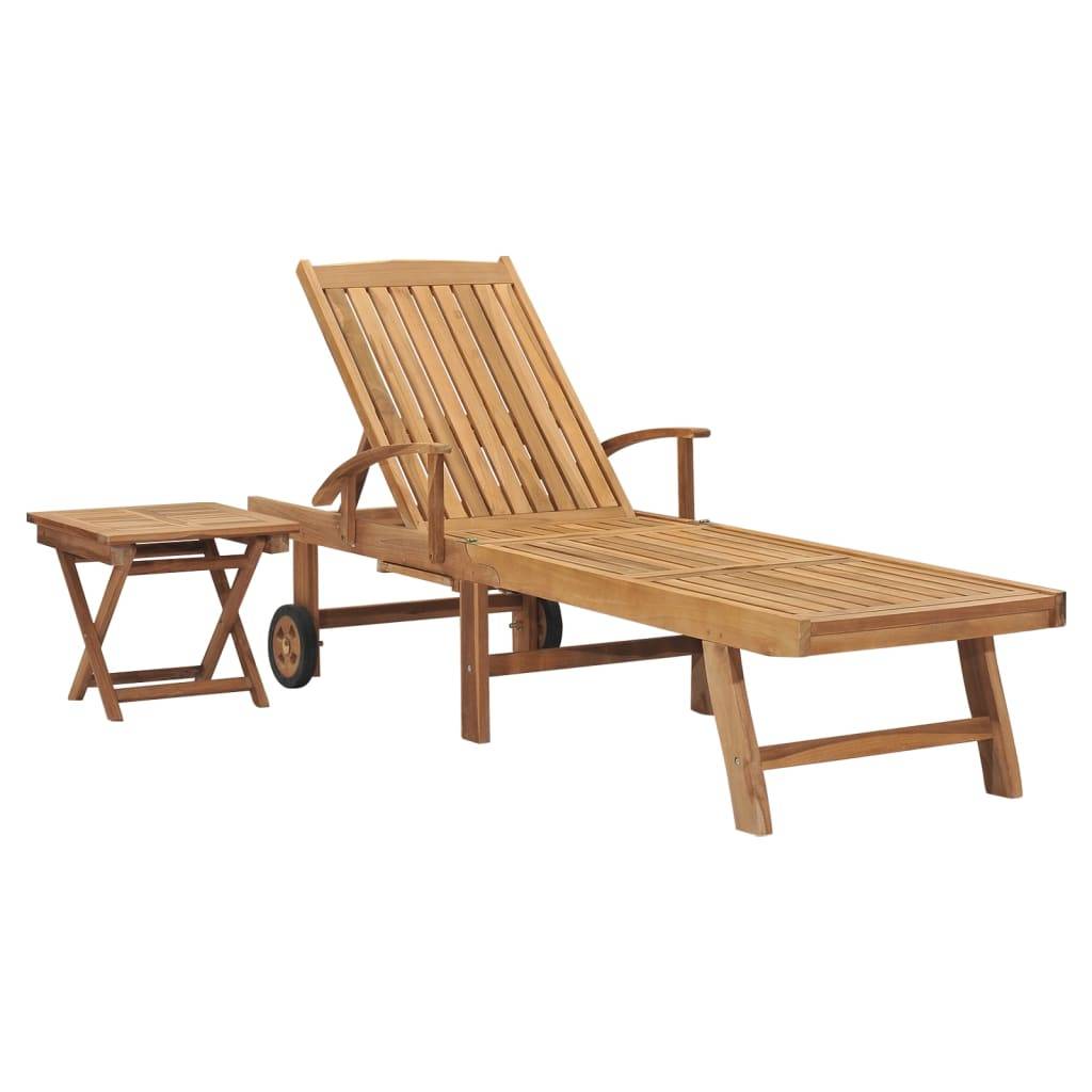 Helloshop26 - Transat chaise longue bain de soleil lit de jardin terrasse meuble d'extérieur avec table bois de teck solide - Image 1