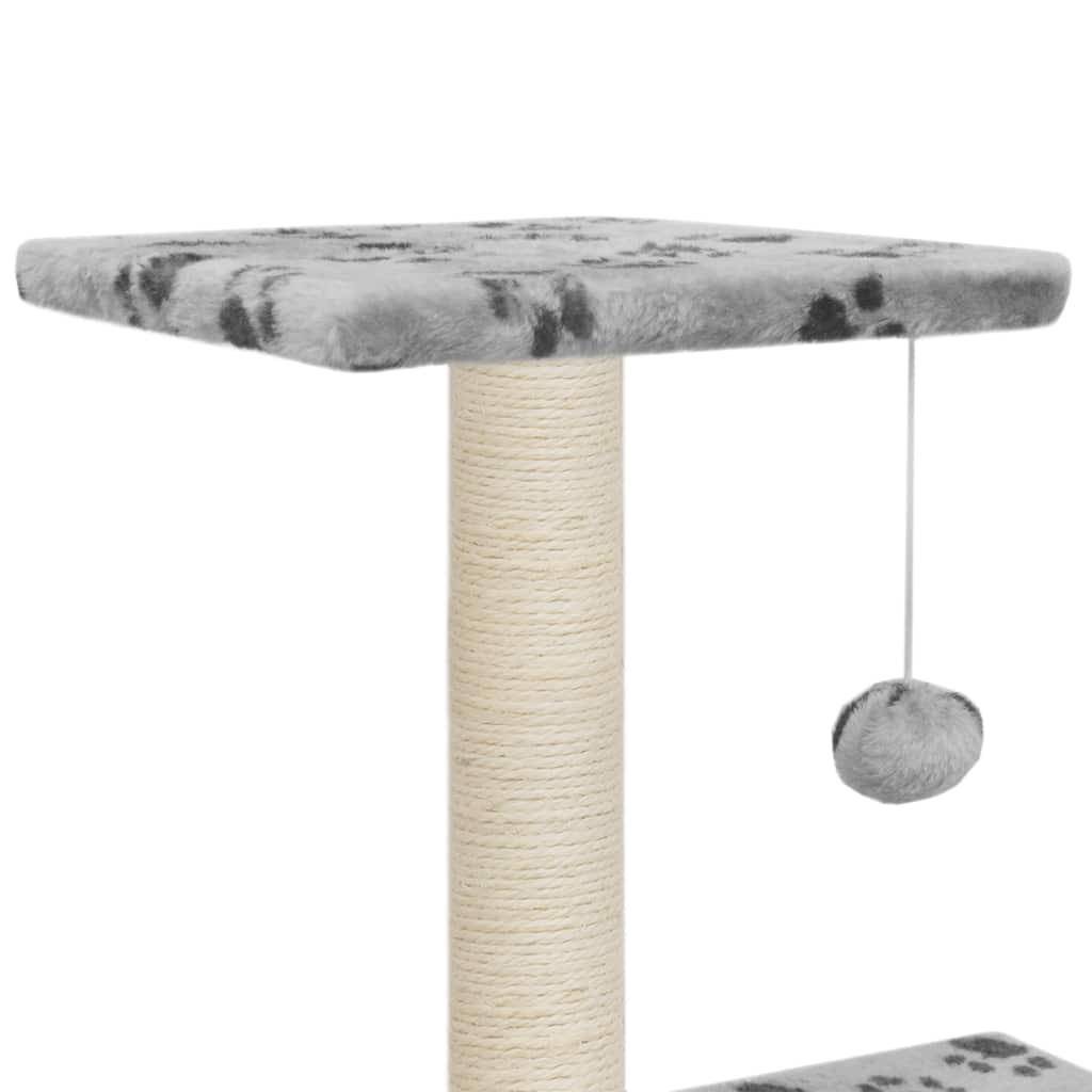 Helloshop26 - Arbre à chat griffoir grattoir niche jouet animaux peluché en sisal 65 cm gris motif de pattes - Image 5