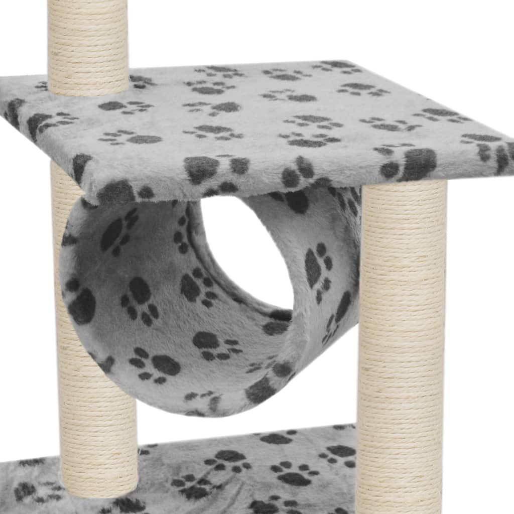 Helloshop26 - Arbre à chat griffoir grattoir niche jouet animaux peluché en sisal 65 cm gris motif de pattes - Image 4