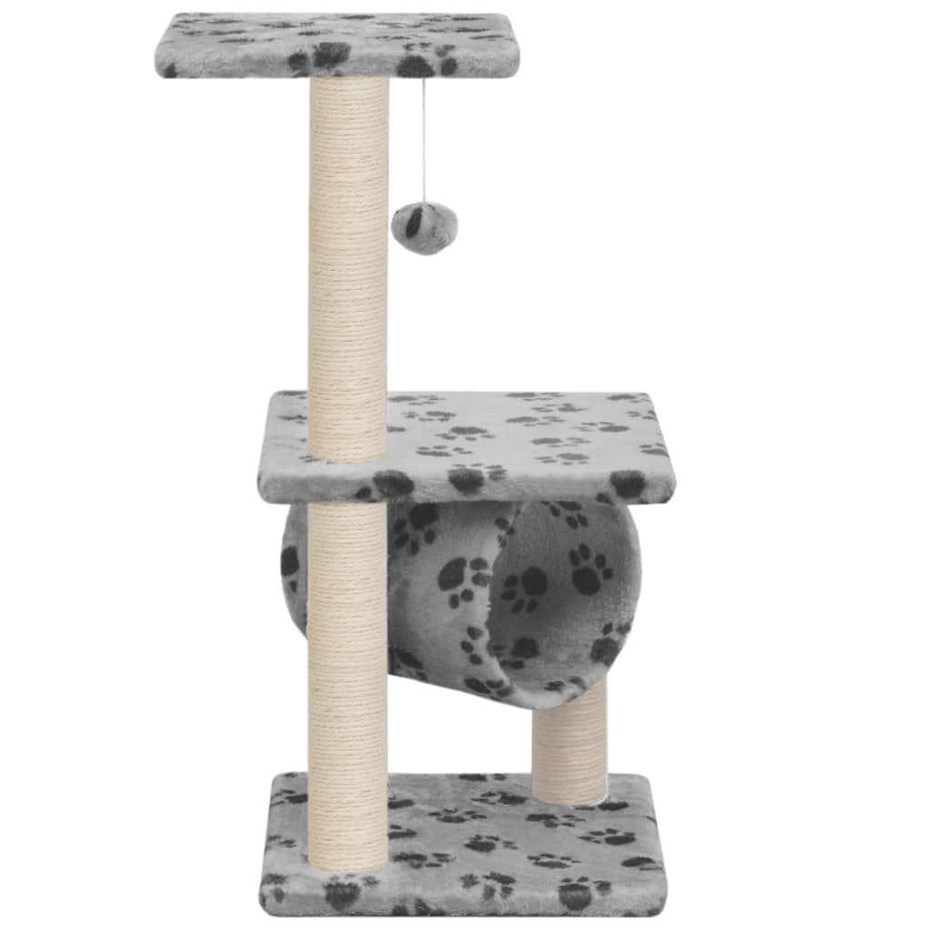 Helloshop26 - Arbre à chat griffoir grattoir niche jouet animaux peluché en sisal 65 cm gris motif de pattes - Image 3