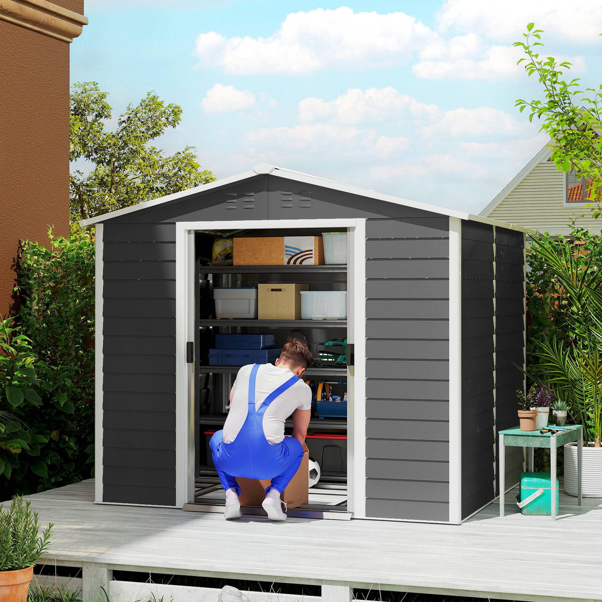 ComfortXL - Abri de jardin acier galvanisé 240 x 206 cm gris foncé portes coulissantes - ComfortXL Outdoor Living - Image 3