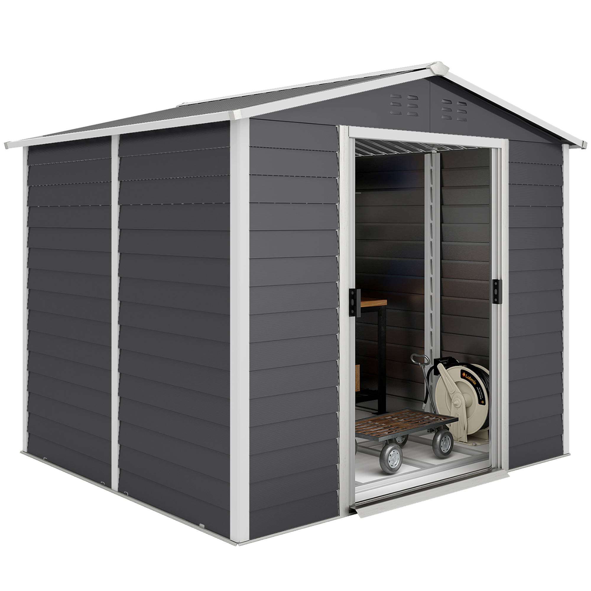 ComfortXL - Abri de jardin acier galvanisé 240 x 206 cm gris foncé portes coulissantes - ComfortXL Outdoor Living - Image 2
