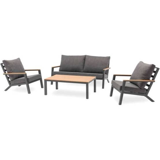 Dcb Garden - Salon bas de jardin - Aluminium - DCB GARDEN - 5 places - Gris anthracite et polywood - KOMMOS - Image 1