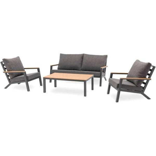 Dcb Garden - Salon bas de jardin - Aluminium - DCB GARDEN - 5 places - Gris anthracite et polywood - KOMMOS