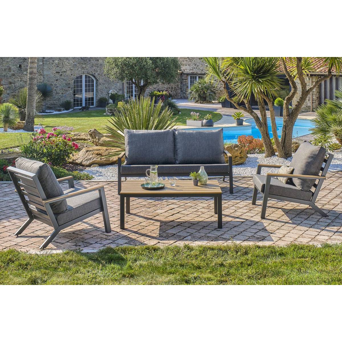 Dcb Garden - Salon bas de jardin - Aluminium - DCB GARDEN - 5 places - Gris anthracite et polywood - KOMMOS - Image 7