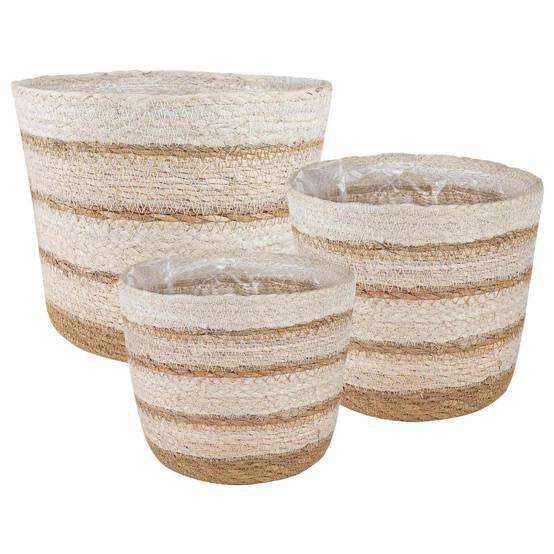 Paniers à plantes herbe de mer naturel blanc et beige 26 x 26 x 19 cm, Poids:0.94kg - PANGIVO - Image 1