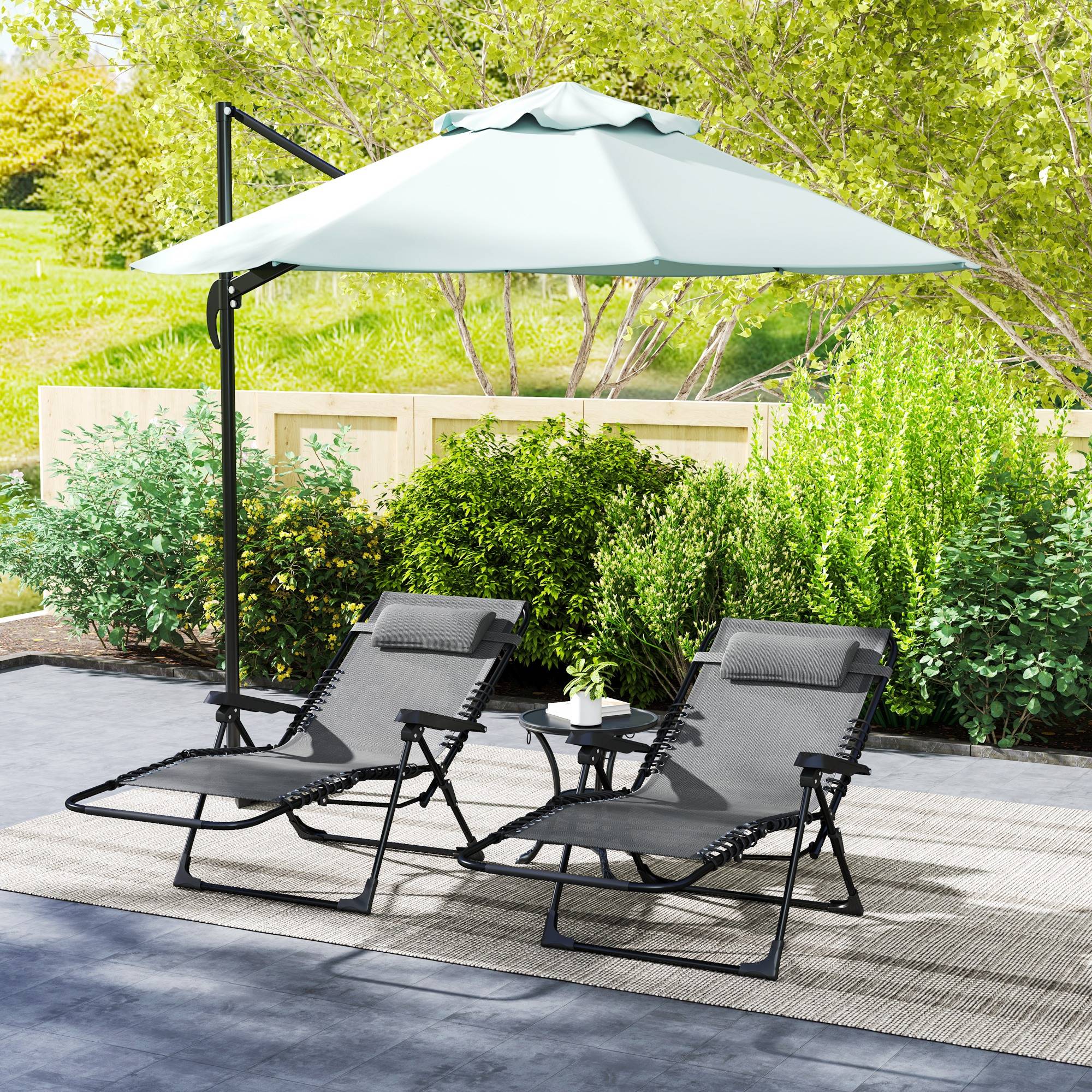 Outsunny - Lot de 2 chaises longues pliantes 90x65x112cm appuie-tête inclinable plage/camping/piscine Textilène gris - Outsunny - Image 2