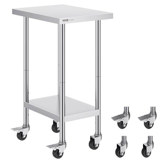 Vevor - VEVOR Table de travail inox 61 x 45,7 x 95,5 cm. 4 roulettes, 3 hauteurs réglables. Pour restaurant, maison, bar. - Image 1