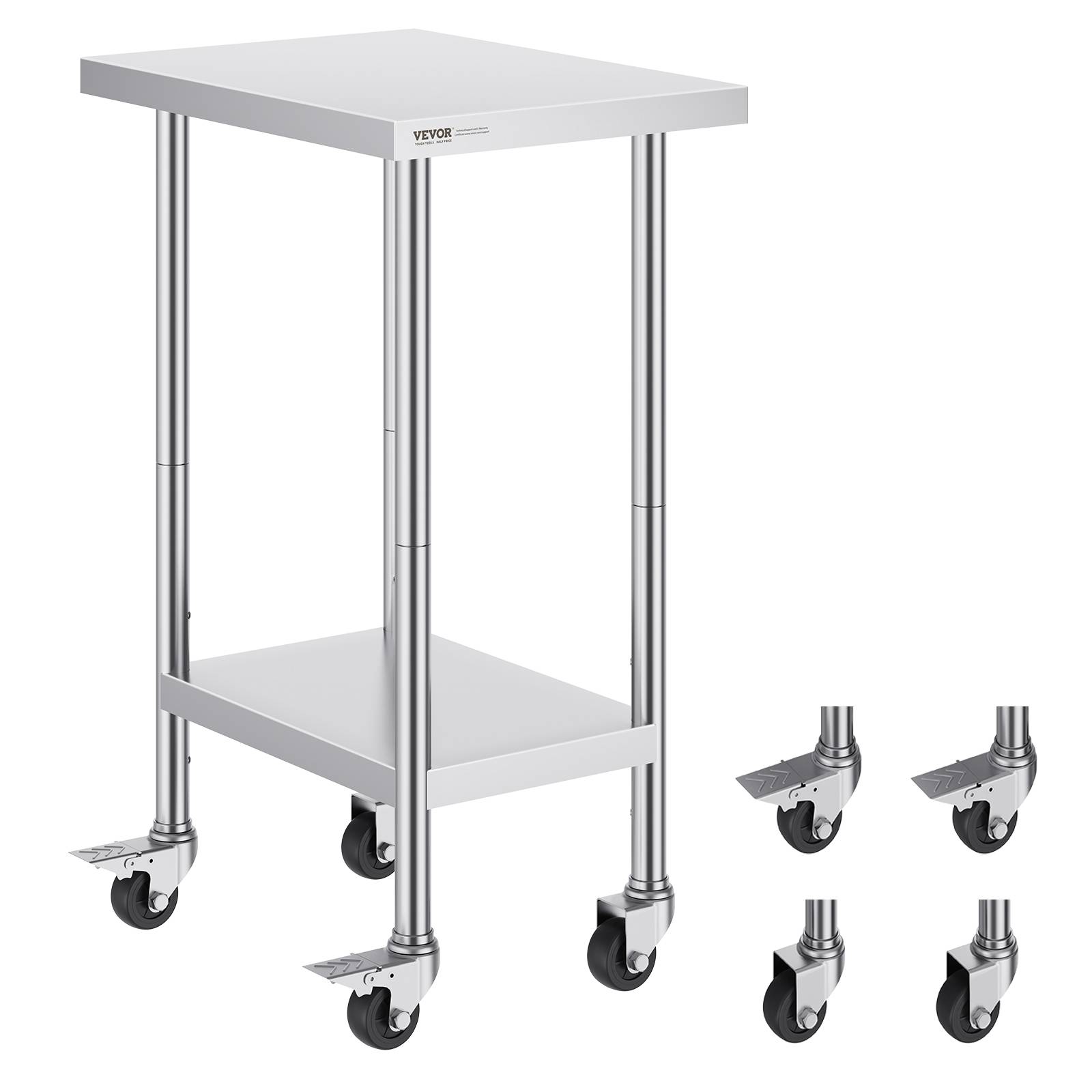 Vevor - VEVOR Table de travail inox 61 x 45,7 x 95,5 cm. 4 roulettes, 3 hauteurs réglables. Pour restaurant, maison, bar. - Image 1