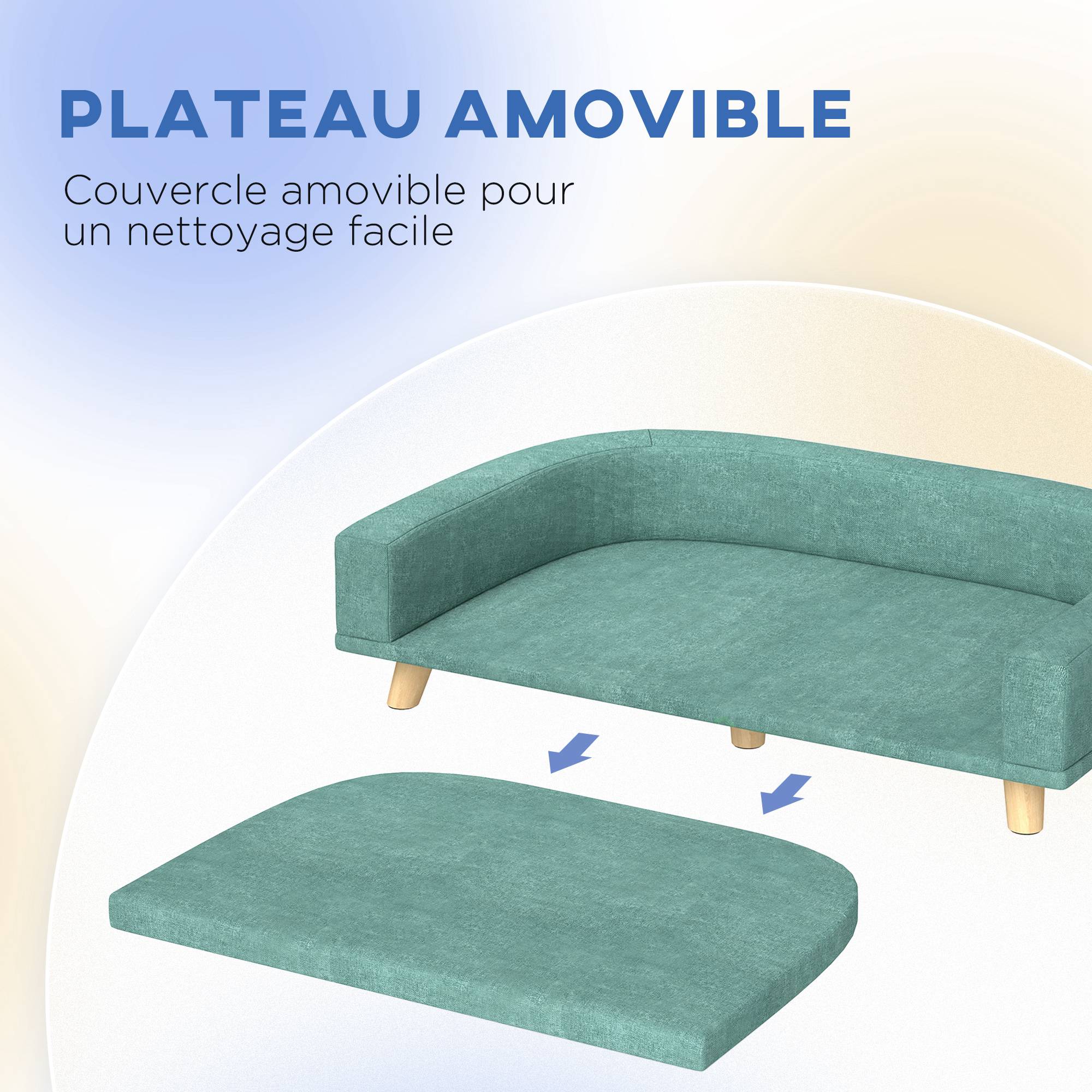 Sans Marque - Canapé pour chien grand lit surélevé pour chien coussin lavable cadre en bois tissu polyester 98 x 67 x 25 cm vert clair - Image 7