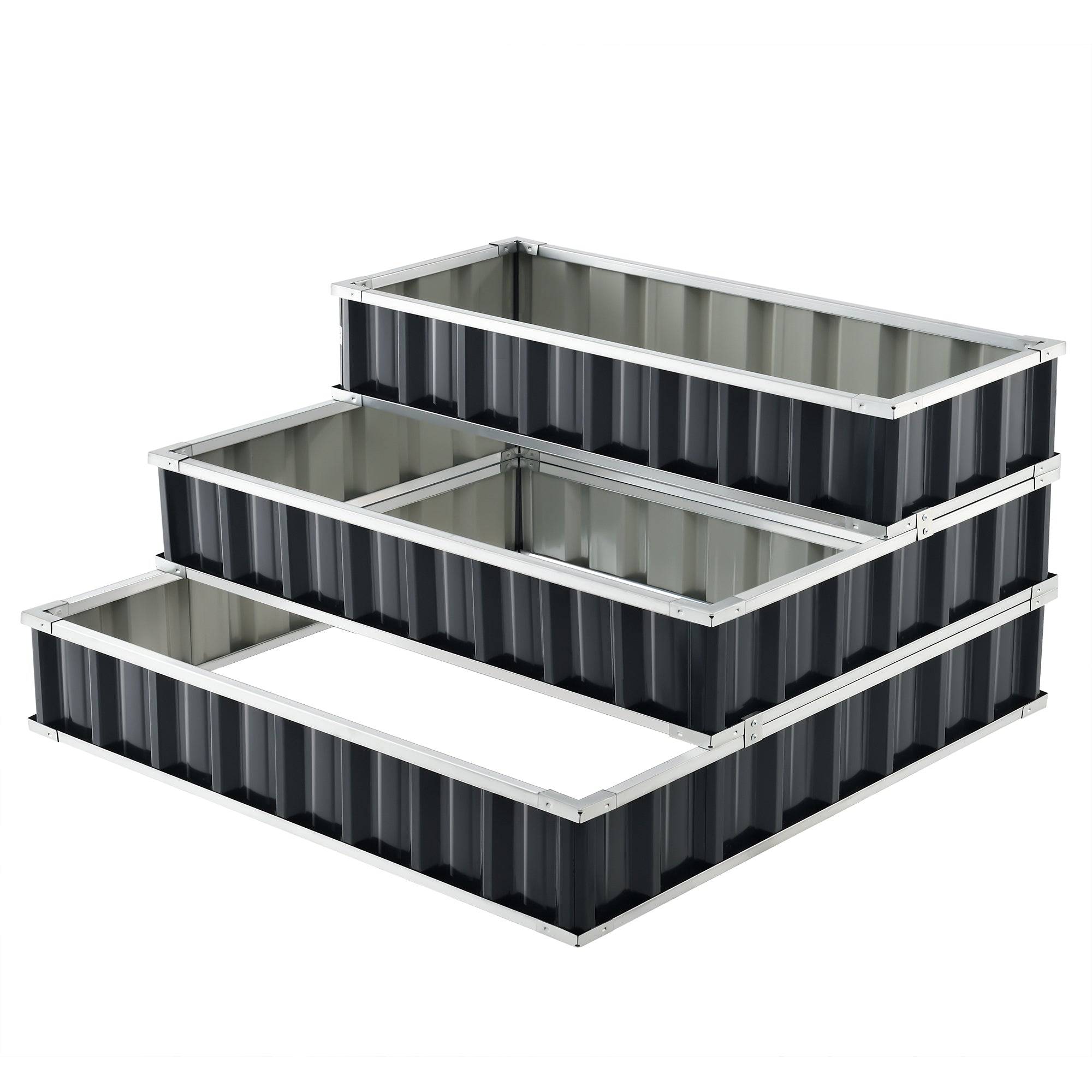 Carré potager à 3 niveaux en acier galvanisé 118 x 118 x 60 cm anthracite - Image 1