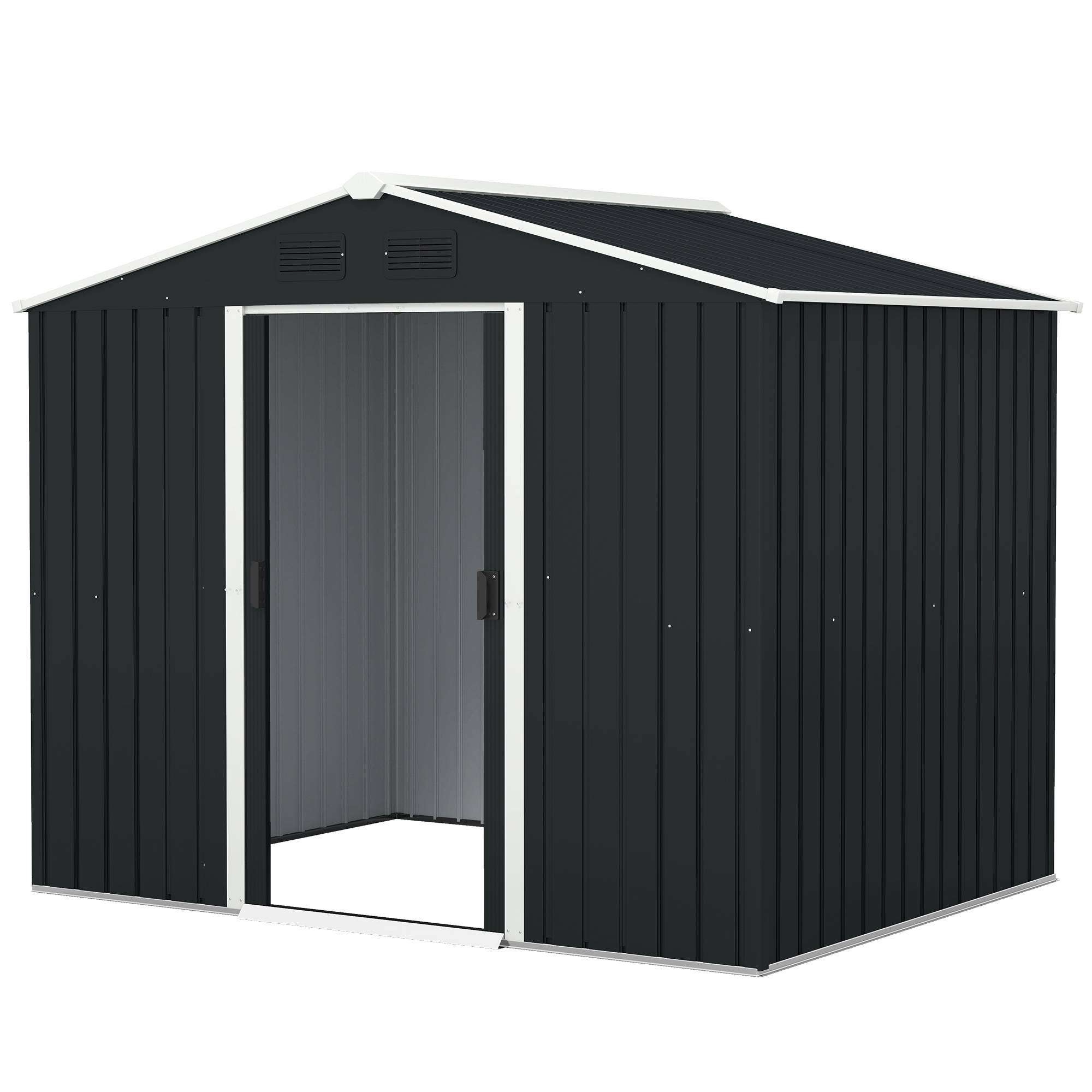 Abri de jardin acier galvanisé 3,6 m² 236x174x190 cm aérations toit pente double porte coulissante gris foncé - Image 2