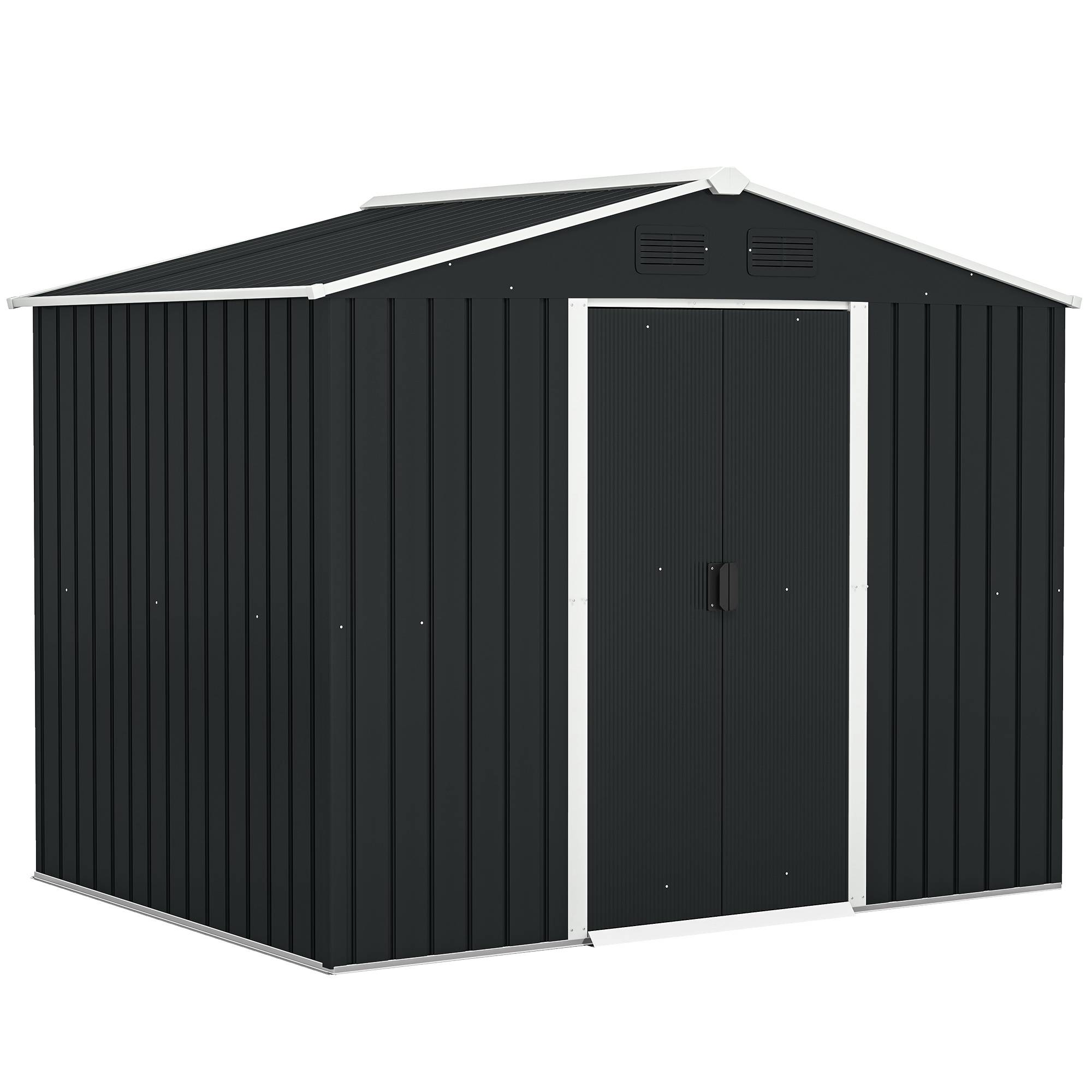 Abri de jardin acier galvanisé 3,6 m² 236x174x190 cm aérations toit pente double porte coulissante gris foncé - Image 1