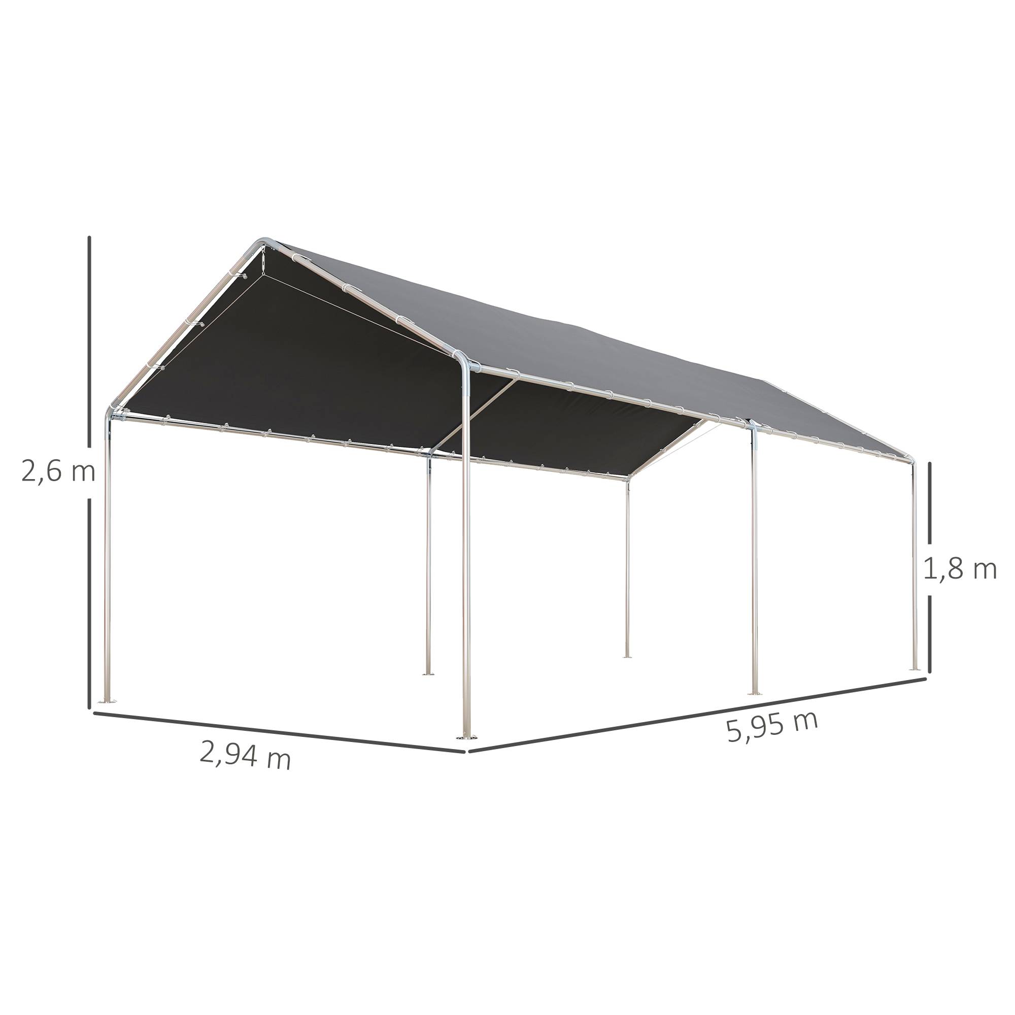 Outsunny - Carport auvent pour voiture 5,95L x 2,90l x 2,60H m acier galvanisé robuste PE haute densité gris - Outsunny - Image 3
