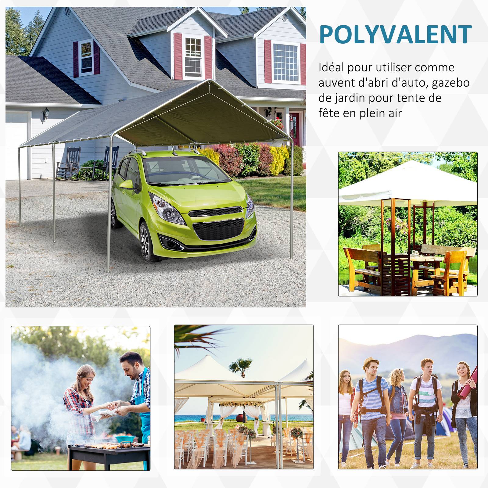Outsunny - Carport auvent pour voiture 5,95L x 2,90l x 2,60H m acier galvanisé robuste PE haute densité gris - Outsunny - Image 7