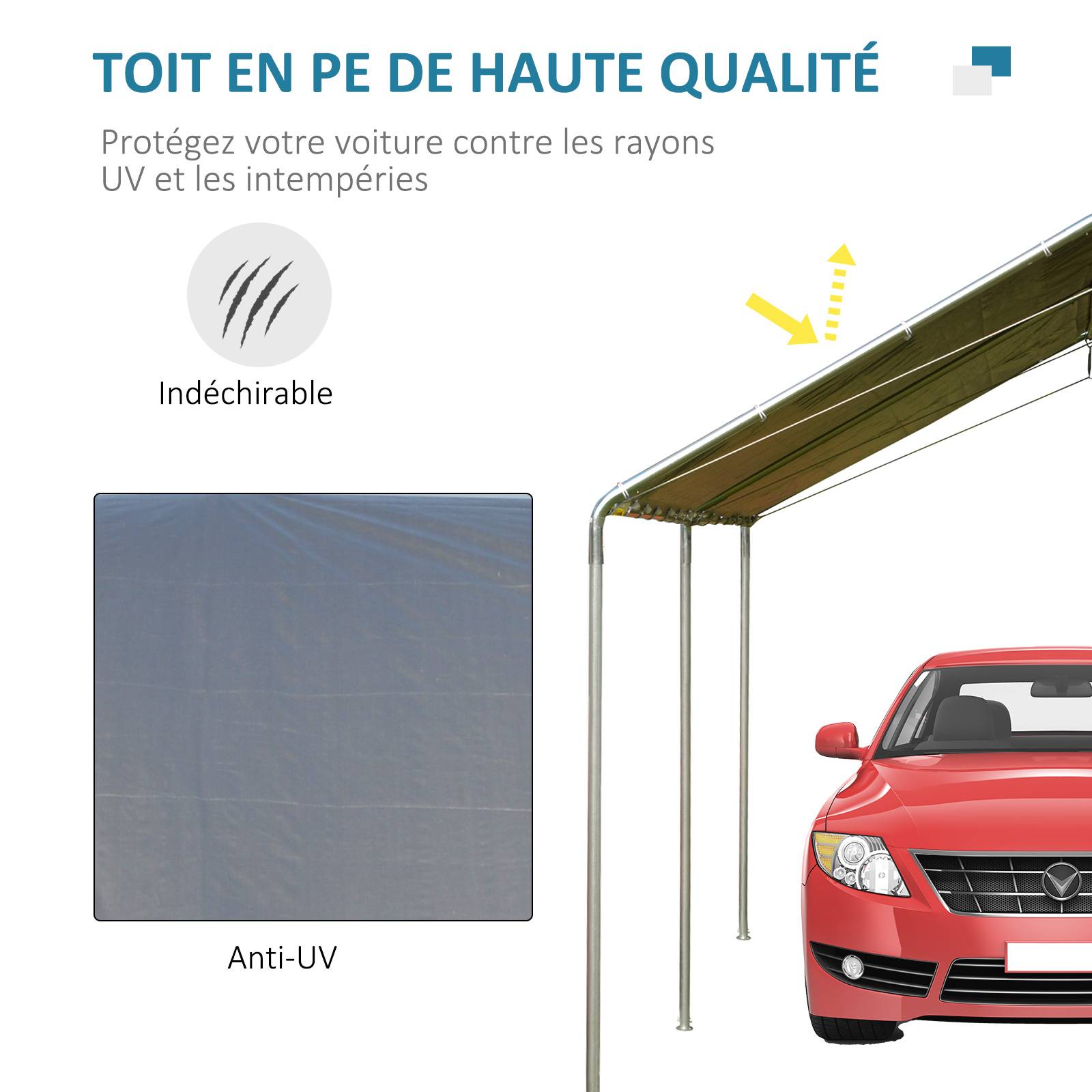 Outsunny - Carport auvent pour voiture 5,95L x 2,90l x 2,60H m acier galvanisé robuste PE haute densité gris - Outsunny - Image 5