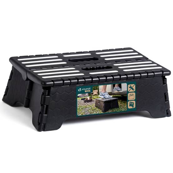 Marchepied pliable antidérapant 39.5x24x13cm - Plateforme tabouret portable avec poignée intégrée - Plastique - Noir - VOUNOT® - Image 1