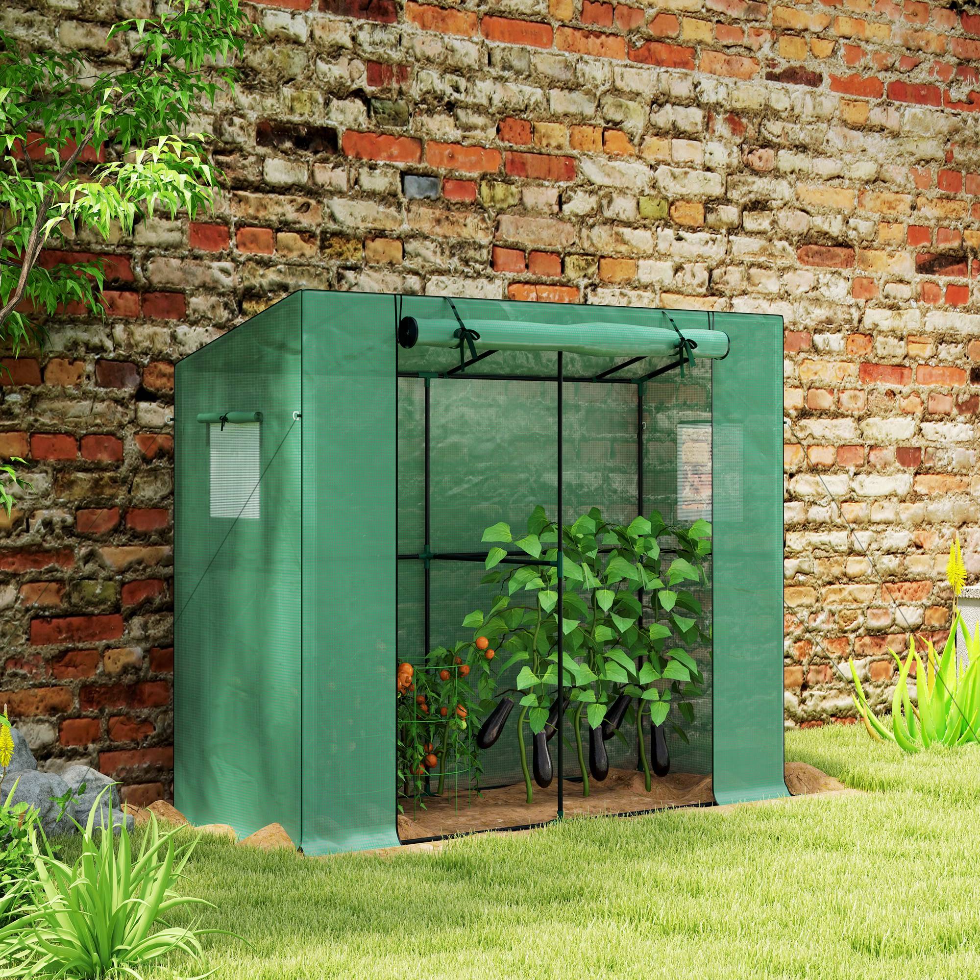 Sans Marque - Mini-serre adossée, porte roulante, fenêtres moustiquaires, UV, fleurs, plants, vert - Image 3