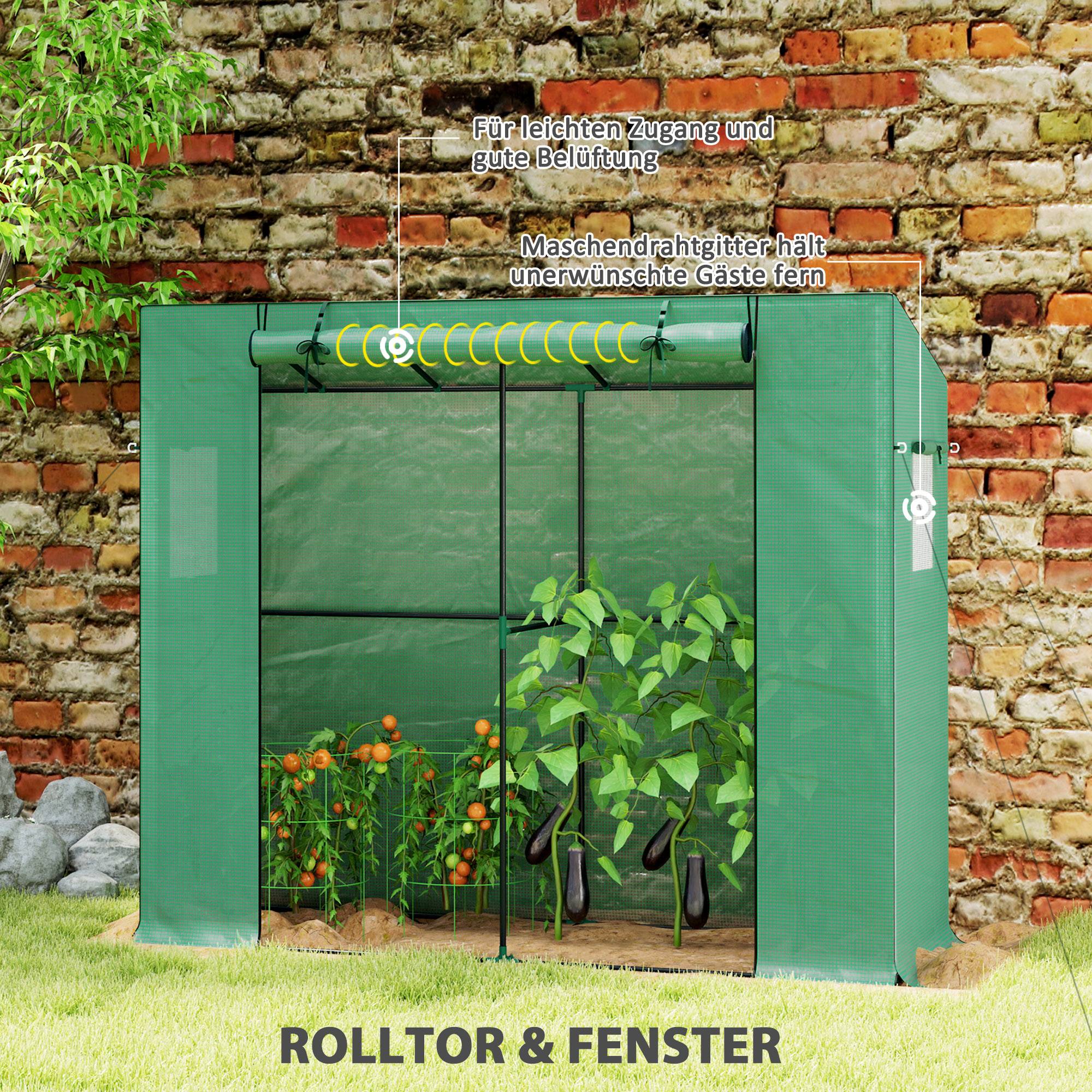 Sans Marque - Mini-serre adossée, porte roulante, fenêtres moustiquaires, UV, fleurs, plants, vert - Image 8
