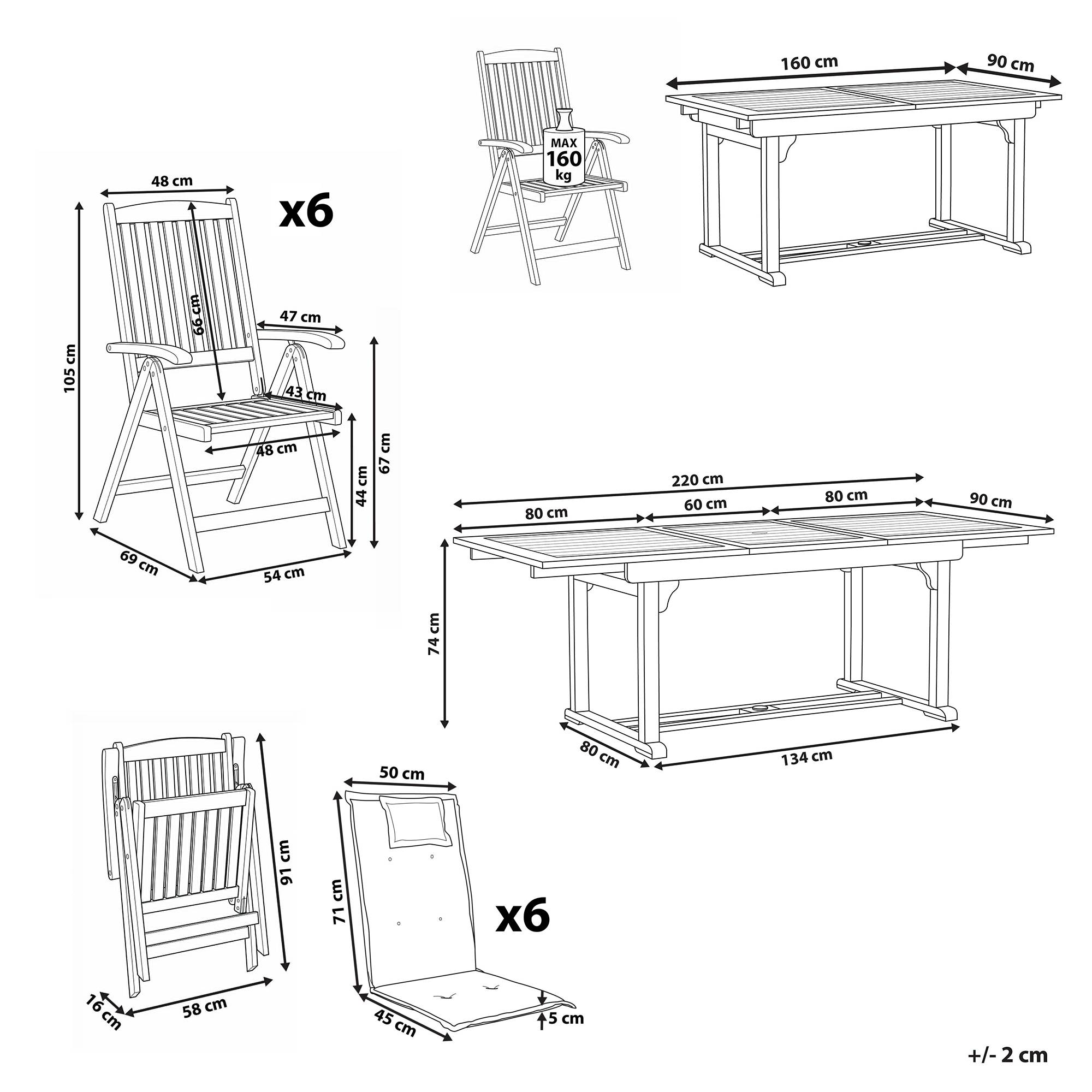 Beliani - Set de Jardin Salle à Manger Extérieure en Bois d\'Acacia Foncé Table Extensible et 6 Chaises Pliantes Style Rustique et Toscane - Image 3