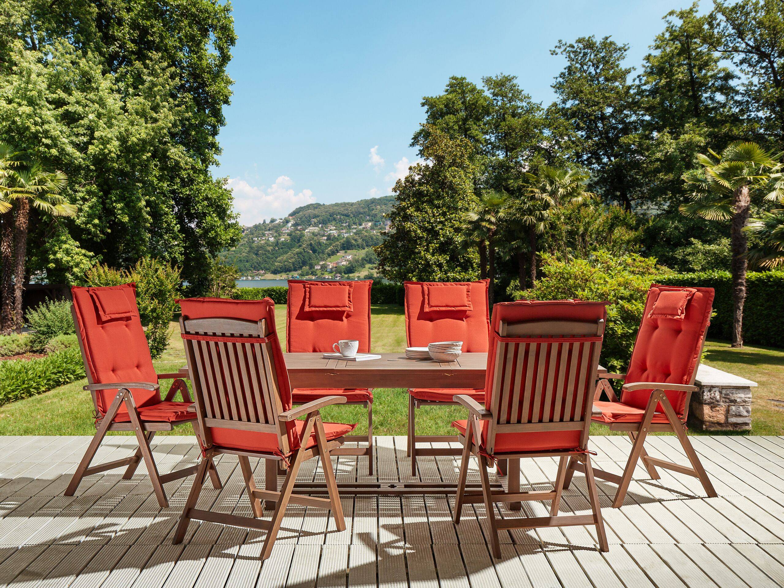 Beliani - Set de Jardin Salle à Manger Extérieure en Bois d\'Acacia Foncé Table Extensible et 6 Chaises Pliantes Style Rustique et Toscane - Image 2