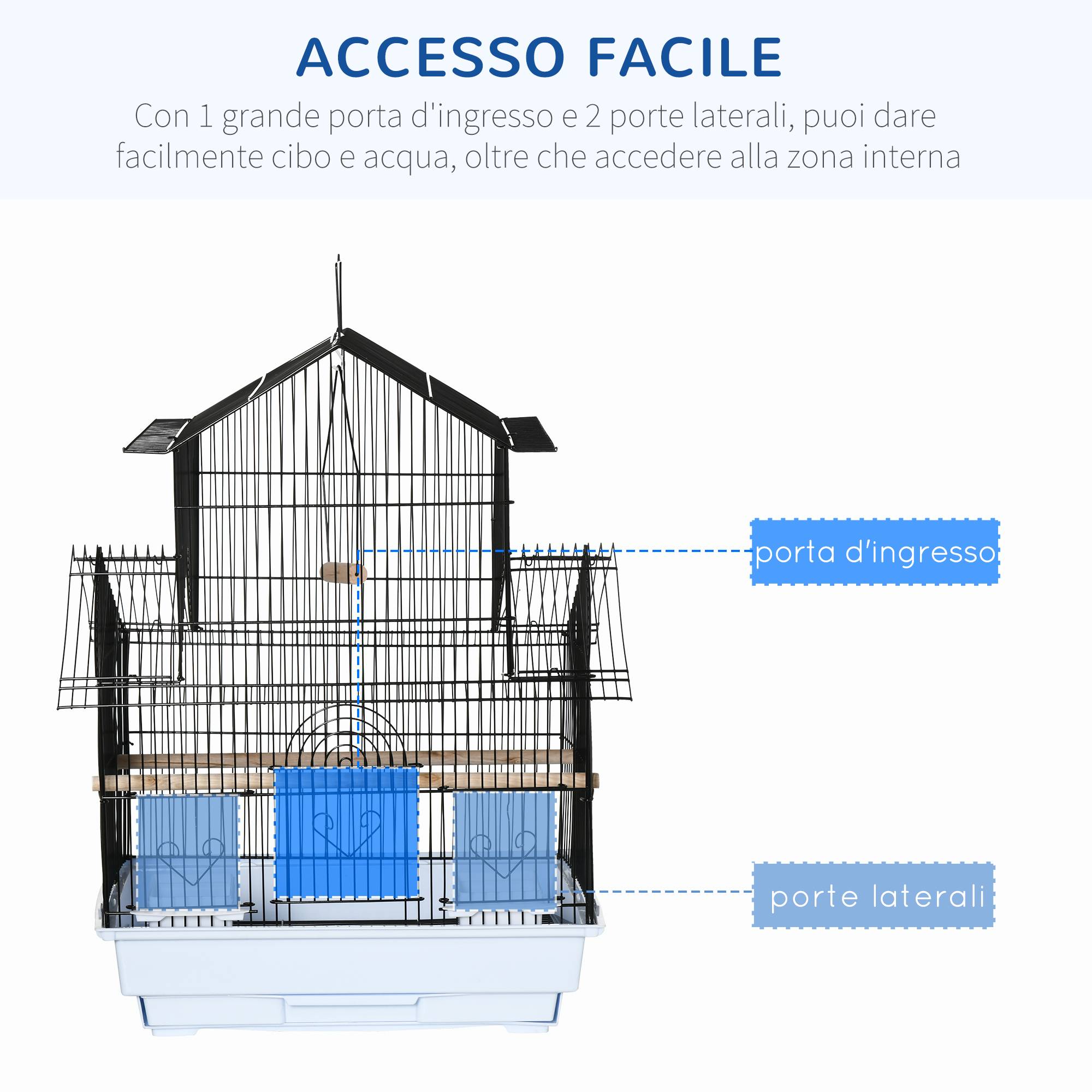 Cage à oiseaux métal plastique avec poignée transport et bac extractible, 50,5x41x63cm, blanc - Image 8
