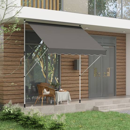Store banne rétractable manuelle 300 x 150 x 170-280 cm avec hauteur réglable, manivelle et protection solaire pour terrasse, gris - Image 4