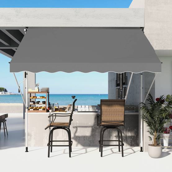 Store banne rétractable manuelle 300 x 150 x 170-280 cm avec hauteur réglable, manivelle et protection solaire pour terrasse, gris - Image 3
