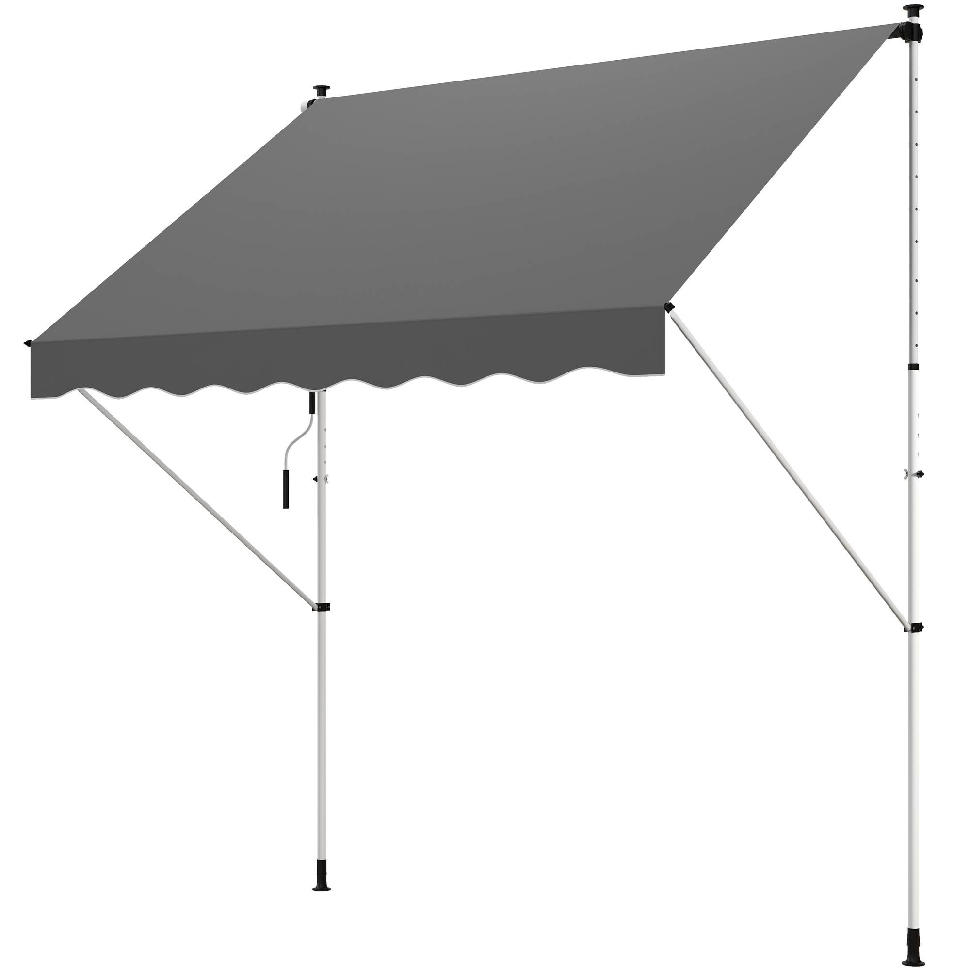 Store banne rétractable manuelle 300 x 150 x 170-280 cm avec hauteur réglable, manivelle et protection solaire pour terrasse, gris - Image 2