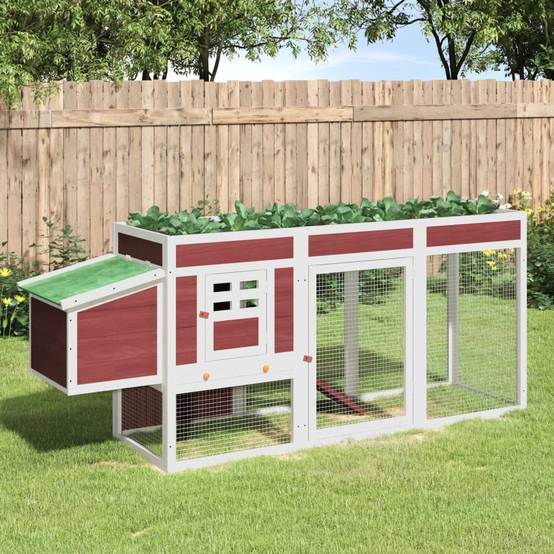 Poulailler en Bois de Pin Massif pour Poules avec Parc Extérieur 204x50x84 cm Moka - ComfortXL Pet Living - Image 1