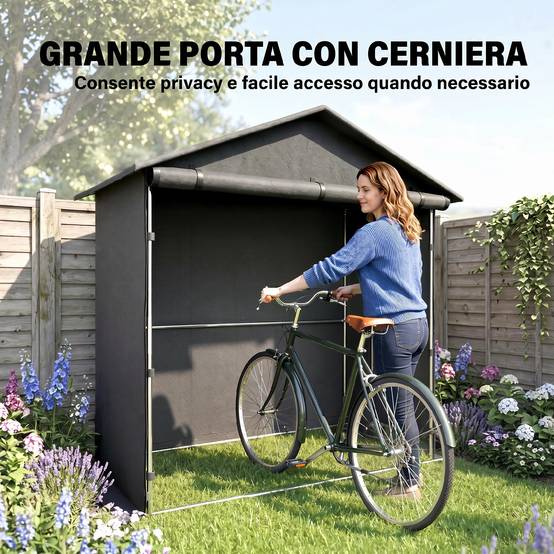 Abri jardin 1,1x2m porte enroulable, tente garage vélo moto, gris foncé - Image 7