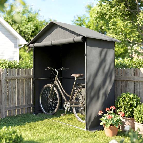 Abri jardin 1,1x2m porte enroulable, tente garage vélo moto, gris foncé - Image 3