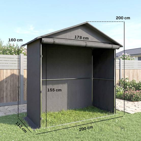 Abri jardin 1,1x2m porte enroulable, tente garage vélo moto, gris foncé - Image 5