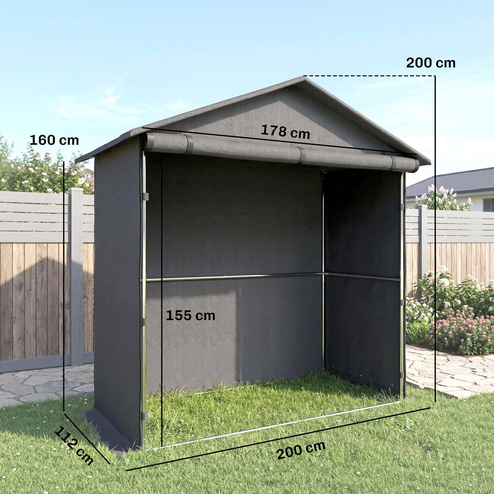 Abri jardin 1,1x2m porte enroulable, tente garage vélo moto, gris foncé - Image 5