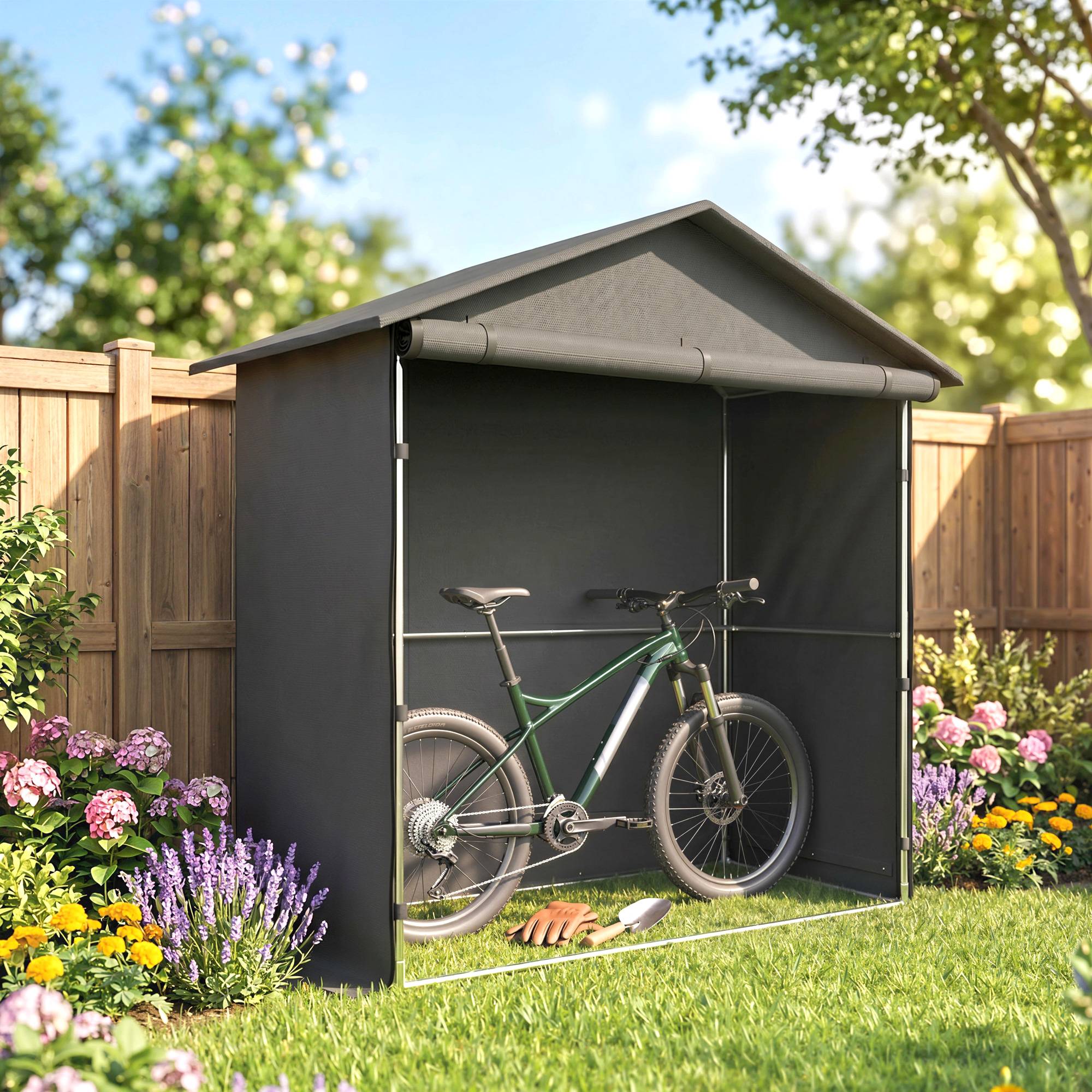 Abri jardin 1,1x2m porte enroulable, tente garage vélo moto, gris foncé - Image 9
