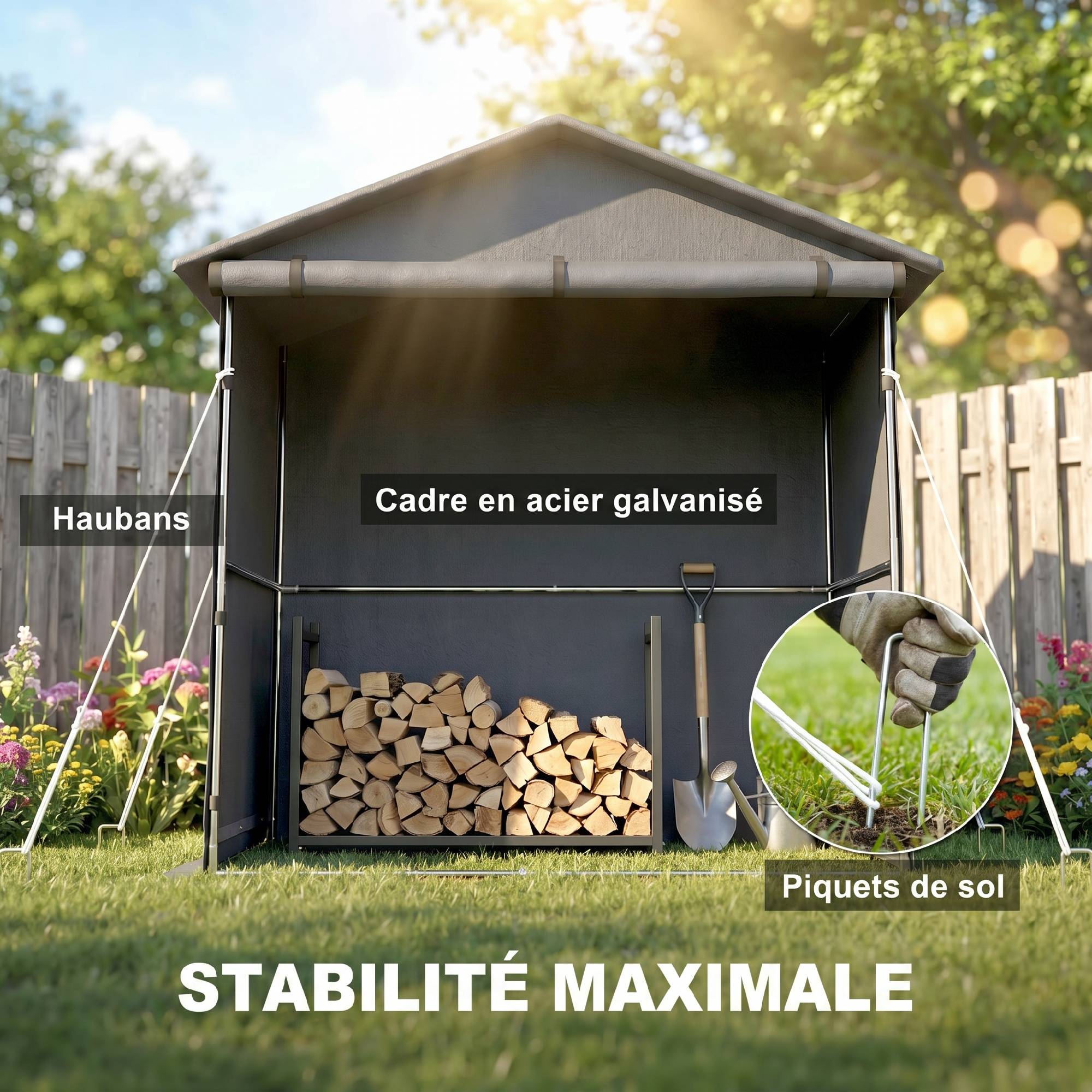 Abri jardin 1,1x2m porte enroulable, tente garage vélo moto, gris foncé - Image 8