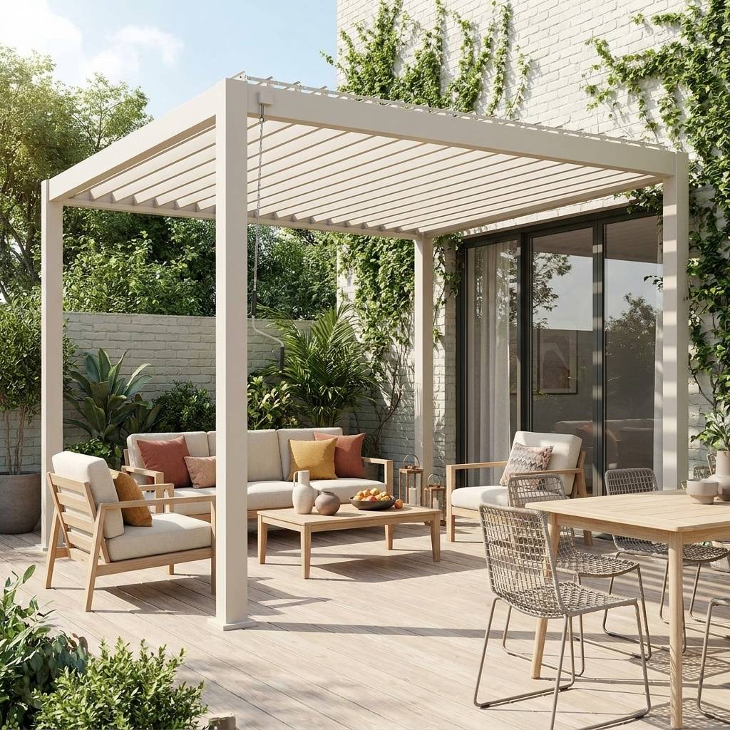 sweeek - Pergola bioclimatique aluminium beige Triomphe 3x3 m lames orientables | sweeek - Image 1
