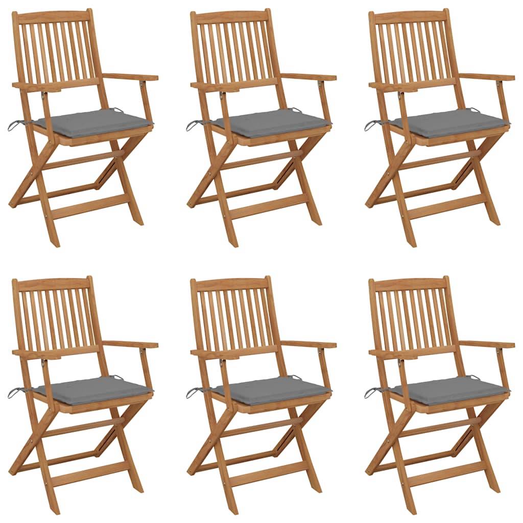 Chaise pliante de jardin en bois d'acacia gris avec coussin 54 x 61 x 88 cm (lot de 6) - PANGIVO - Image 1