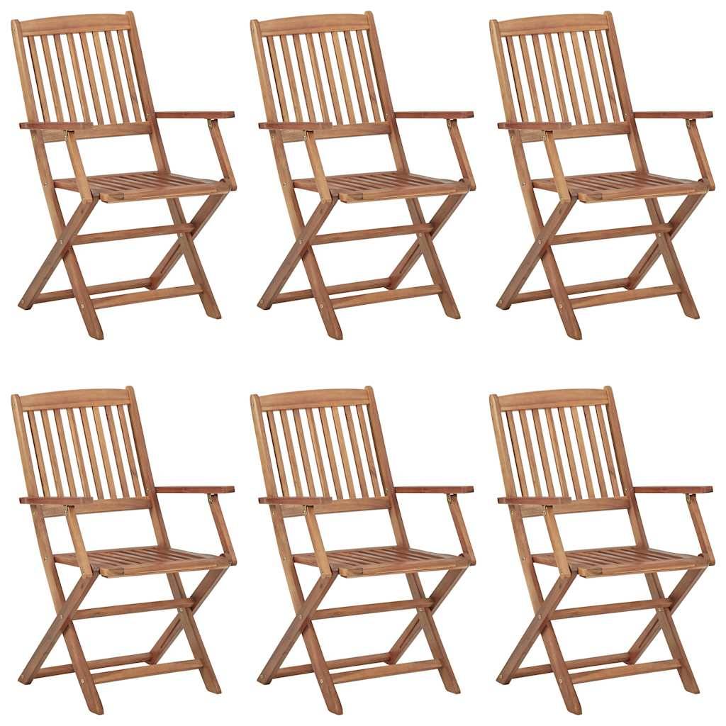 Chaise pliante de jardin en bois d'acacia gris avec coussin 54 x 61 x 88 cm (lot de 6) - PANGIVO - Image 2