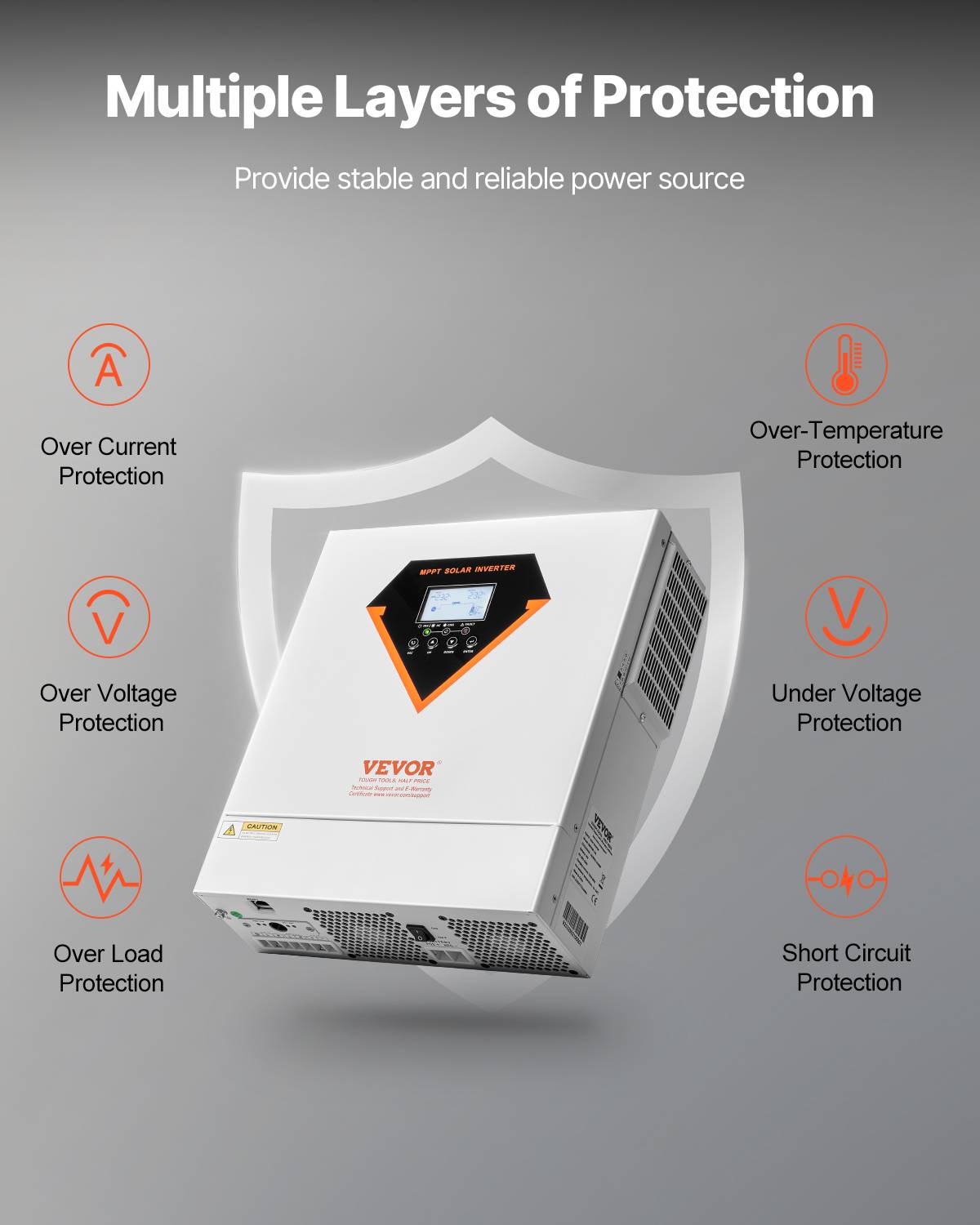 VEVOR Onduleur solaire hybride 3500W, 24V->220/230V, contrôleur MPPT 100A intégré, hors réseau. - Image 6