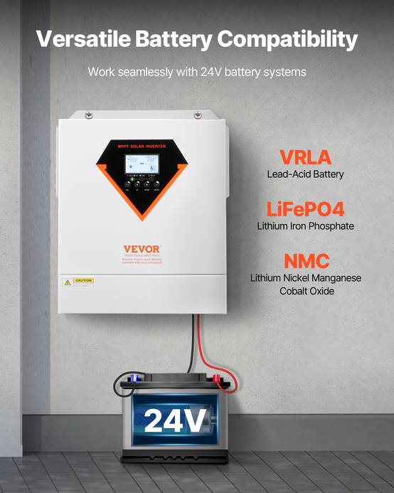 VEVOR Onduleur solaire hybride 3500W, 24V->220/230V, contrôleur MPPT 100A intégré, hors réseau. - Image 5