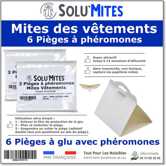 SOLUMITES-Pièges Phéromones pour Teignes du vêtement-Lot 6 pièges - Image 1