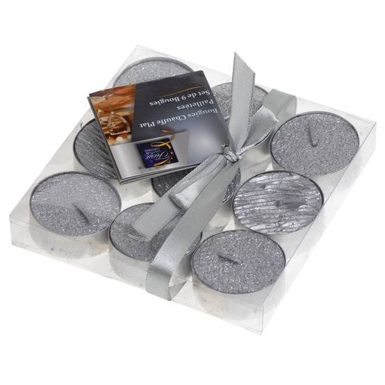 Lot de 9 Bougies Chauffe plat Argent pailleté D 3.8 cm - Image 2