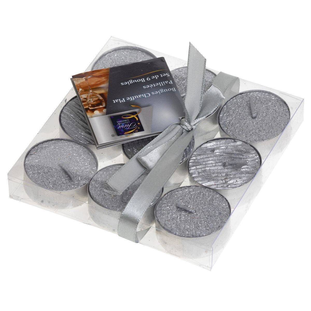 Lot de 9 Bougies Chauffe plat Argent pailleté D 3.8 cm - Image 2