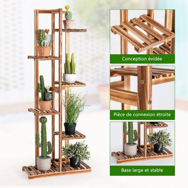 Helloshop26 - Étagère pour fleurs en bambou 6 niveaux autoportante 7 pots avec dispositif anti-basculement intérieur extérieur marron - Image 2
